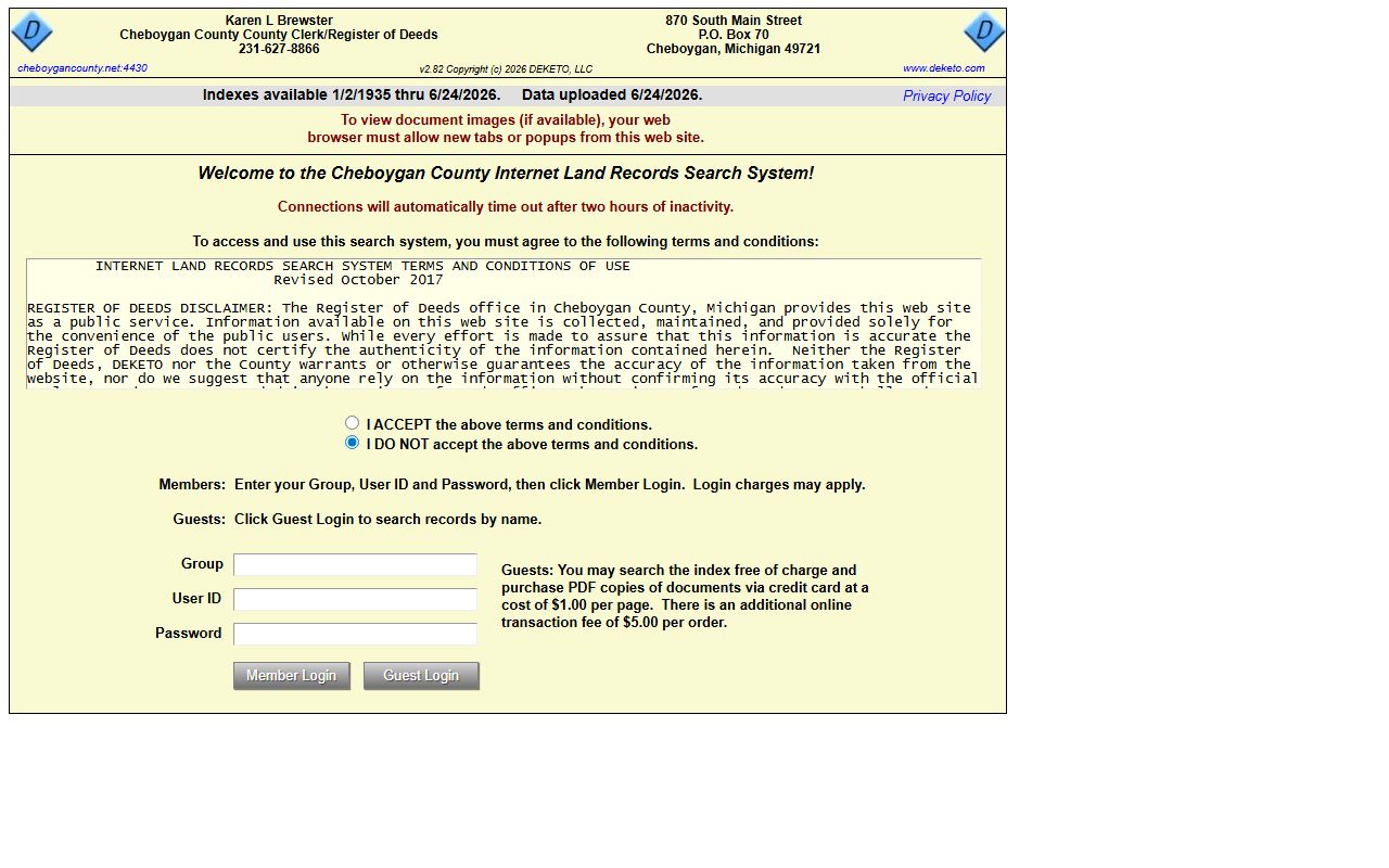 Cheboygan County land-records portal for deeds and property records