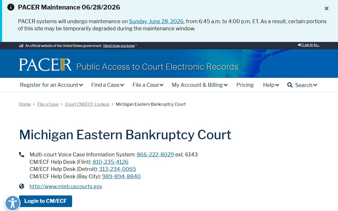Cheboygan County court dockets Michigan bankruptcy court PACER lookup
