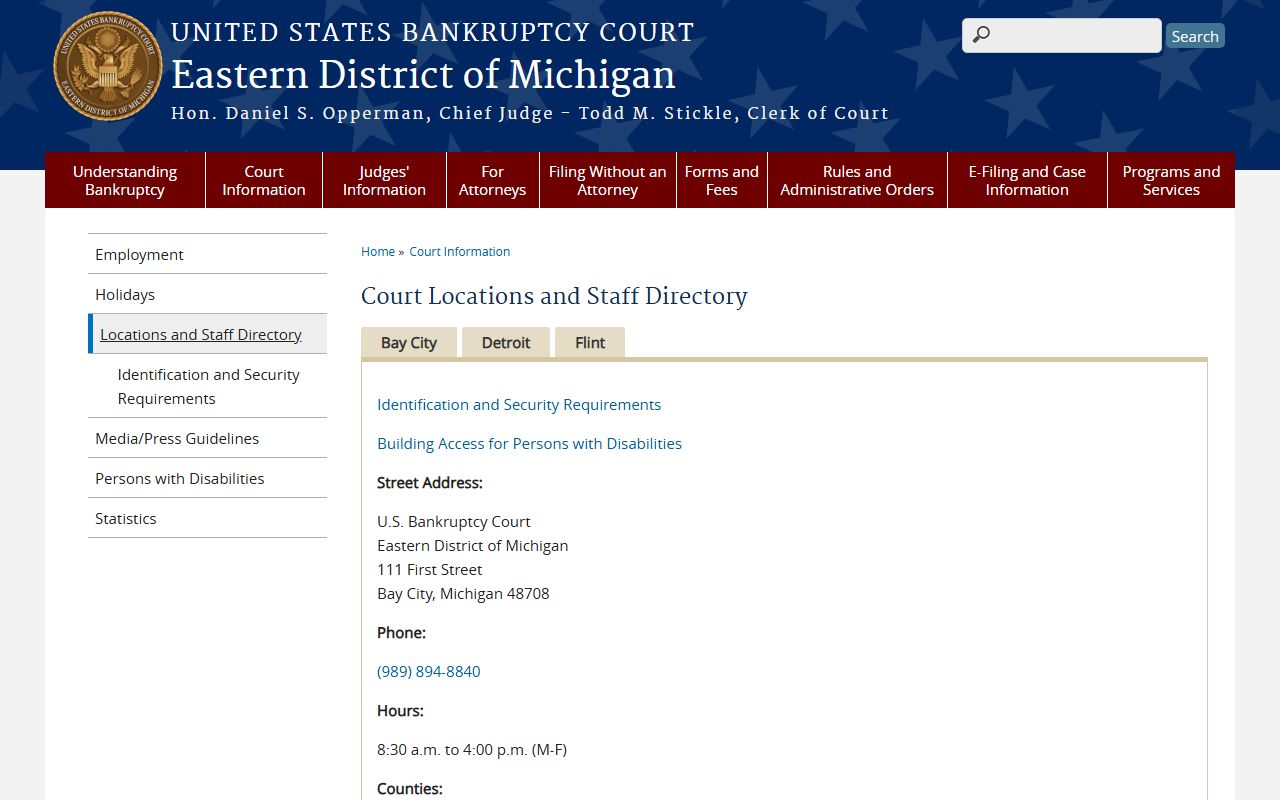 Michigan bankruptcy court locations for Cheboygan County records