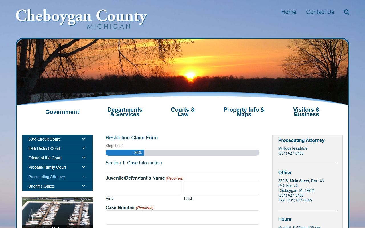 Cheboygan County restitution form used in criminal court records