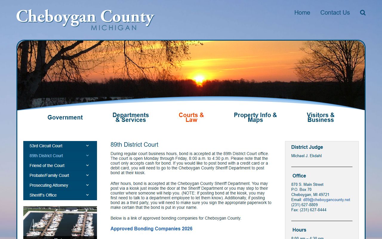 Cheboygan County District Court bond posting instructions