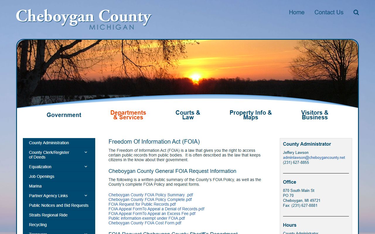 Cheboygan County FOIA page for public records requests