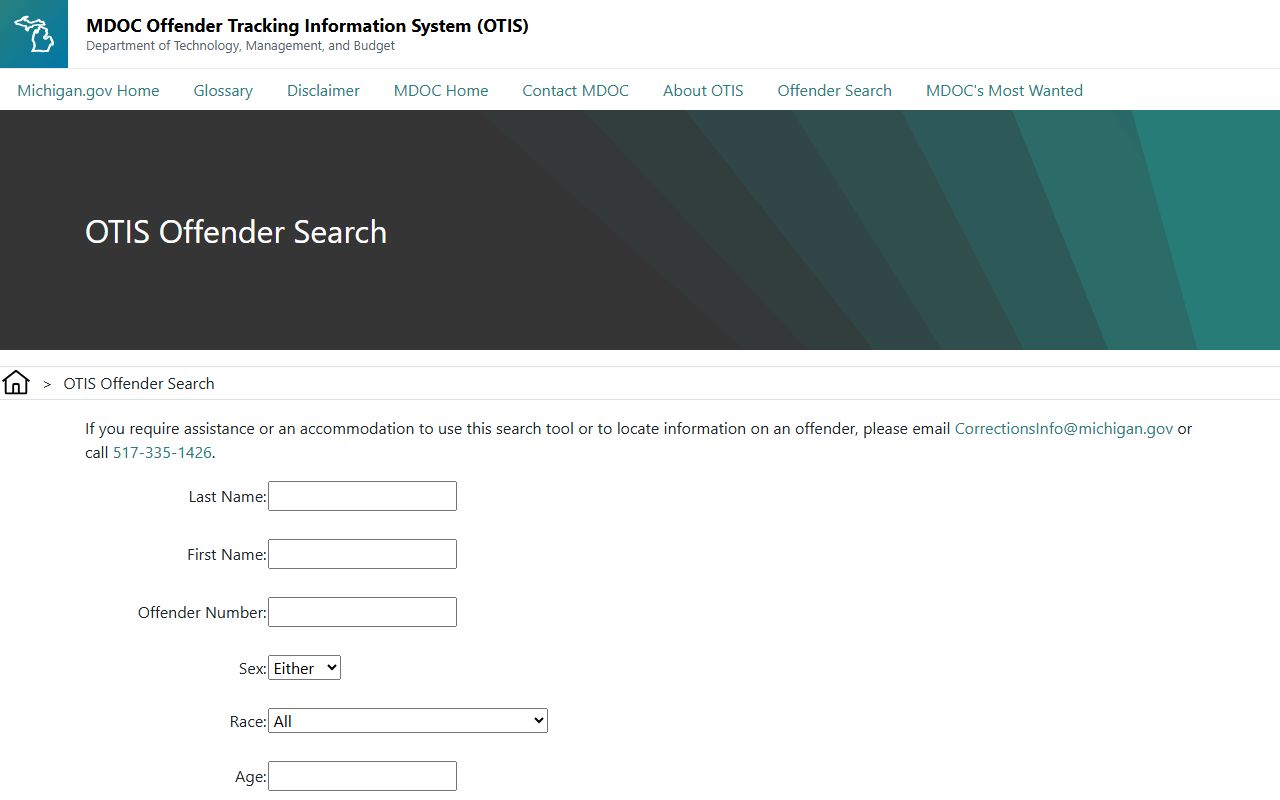 Cheboygan County inmate records MDOC OTIS offender profile search entry