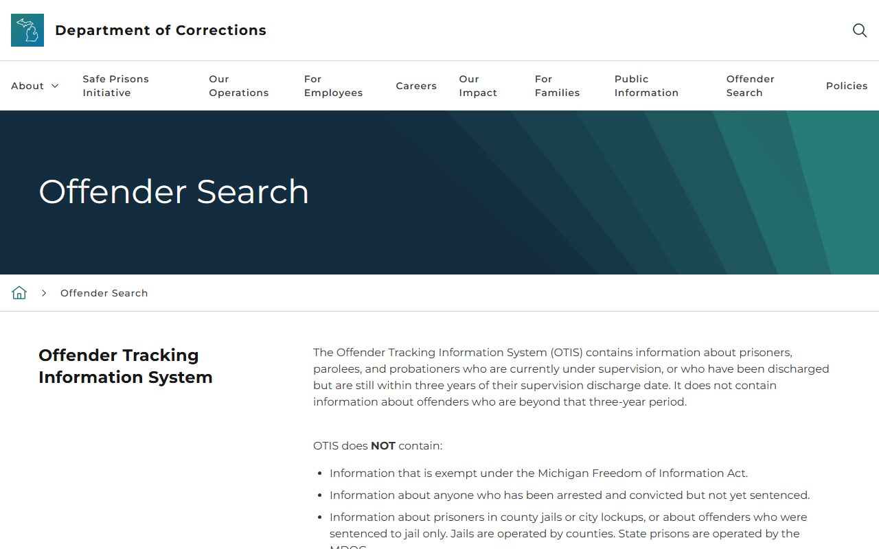 Cheboygan County inmate records MDOC OTIS state inmate lookup