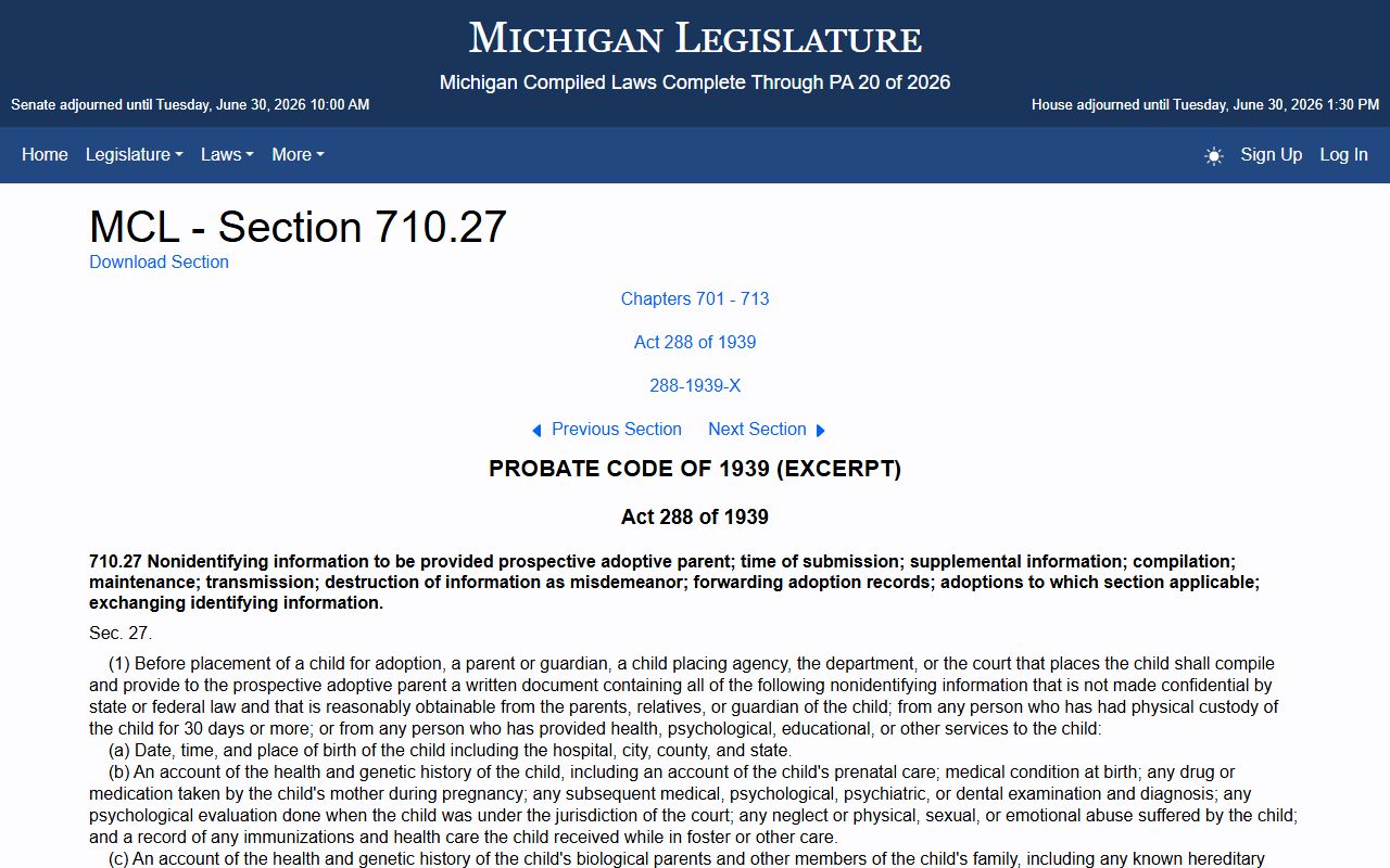 Cheboygan County marriage records statutory framework MCL 710.27