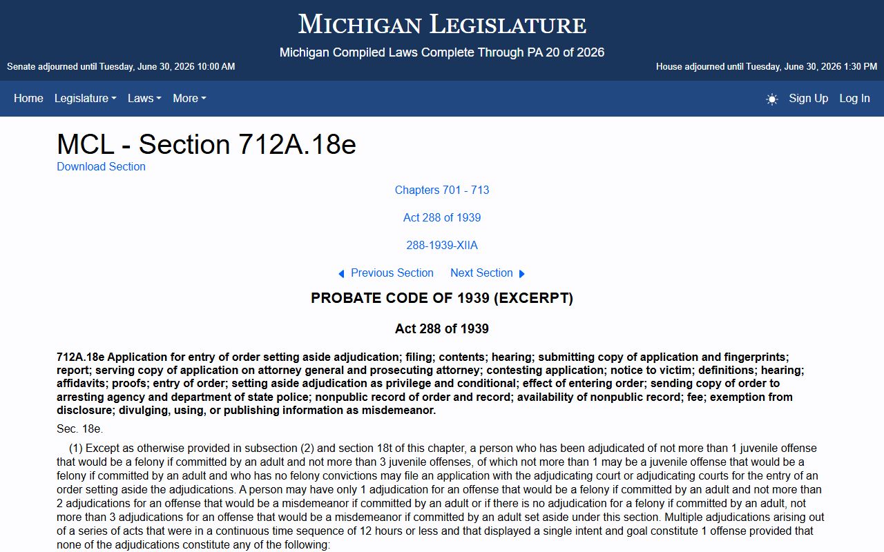MCL 712A.18e juvenile set-aside statute for Cheboygan County probate records