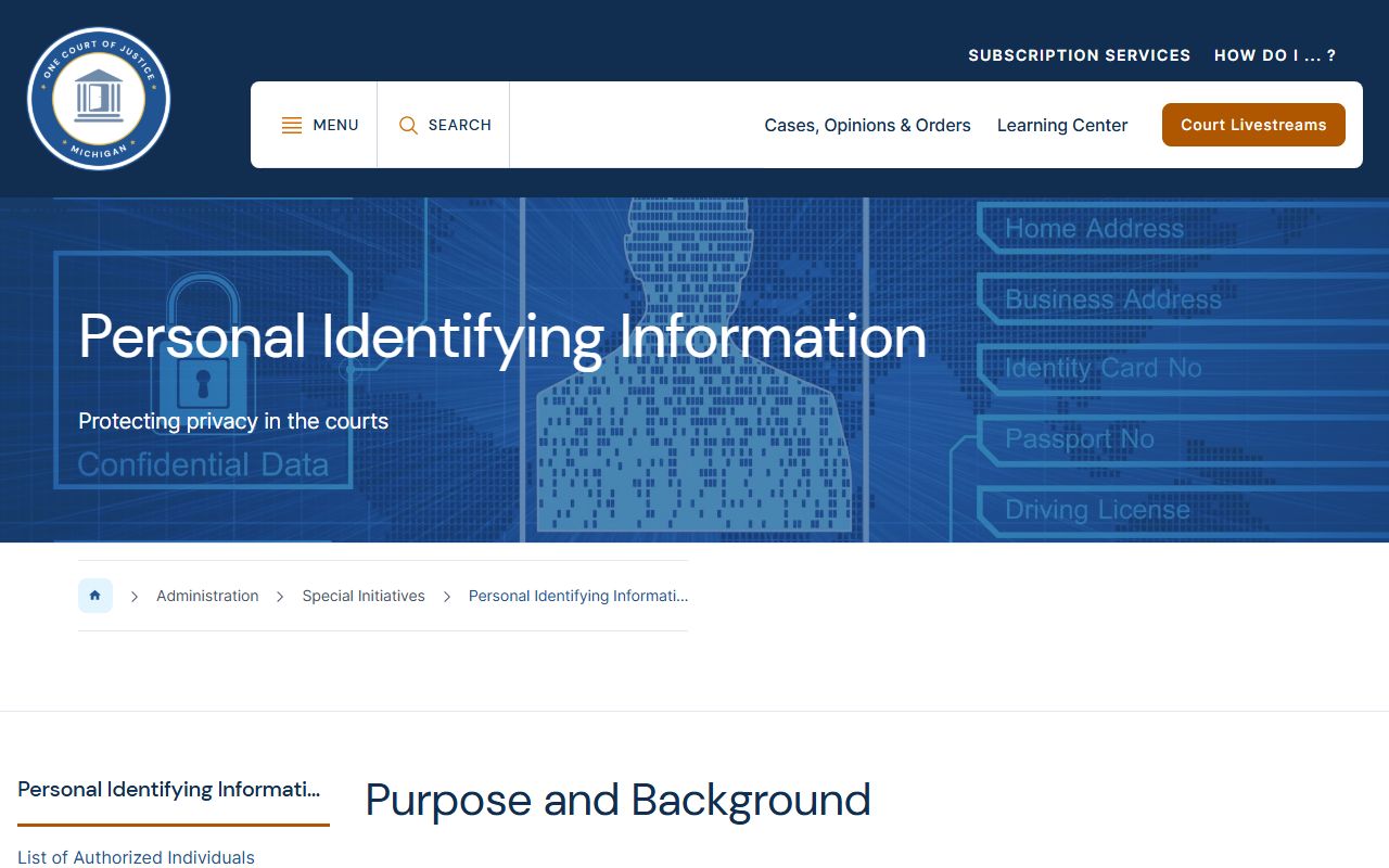 Michigan Courts PII guidance for Cheboygan County probate records