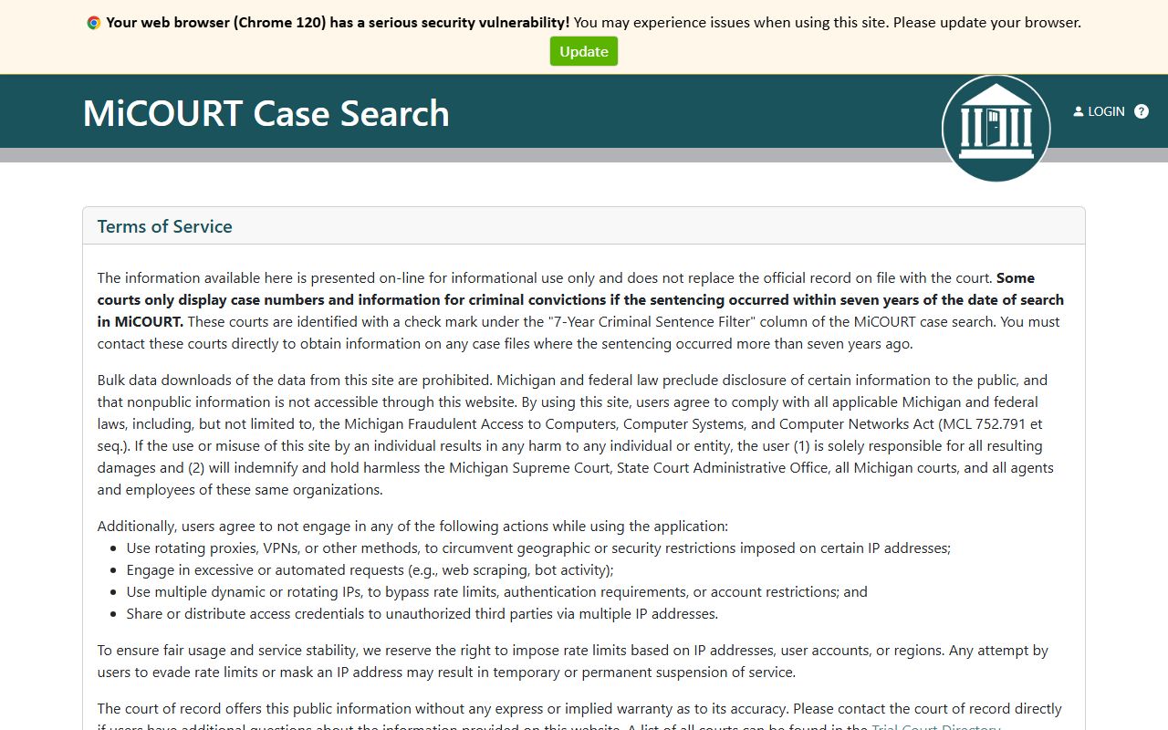 MiCOURT Cheboygan County probate records case search for court P16
