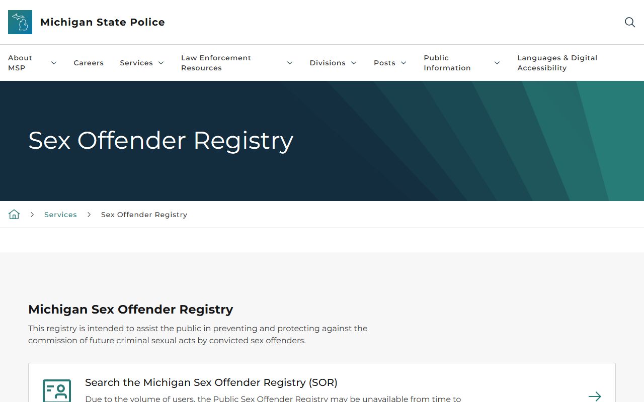 Michigan sex-offender registry lookup used alongside Cheboygan County warrant checks