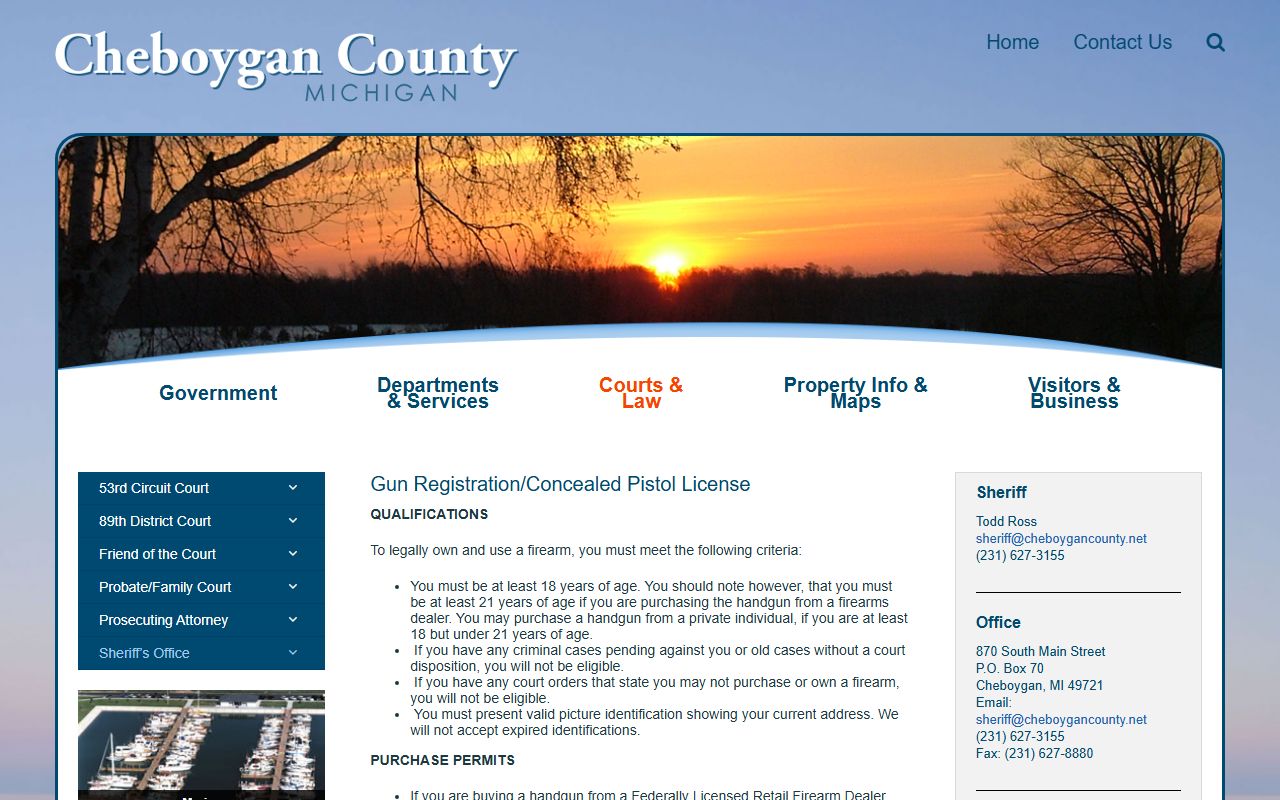 Cheboygan County Sheriff lobby services page for warrant-related transactions
